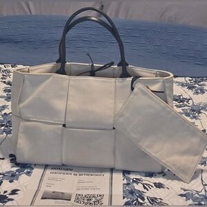 Bottega Veneta Maxi Intrecciato Medium Arco Canvas Tote In Beige- w/ COA